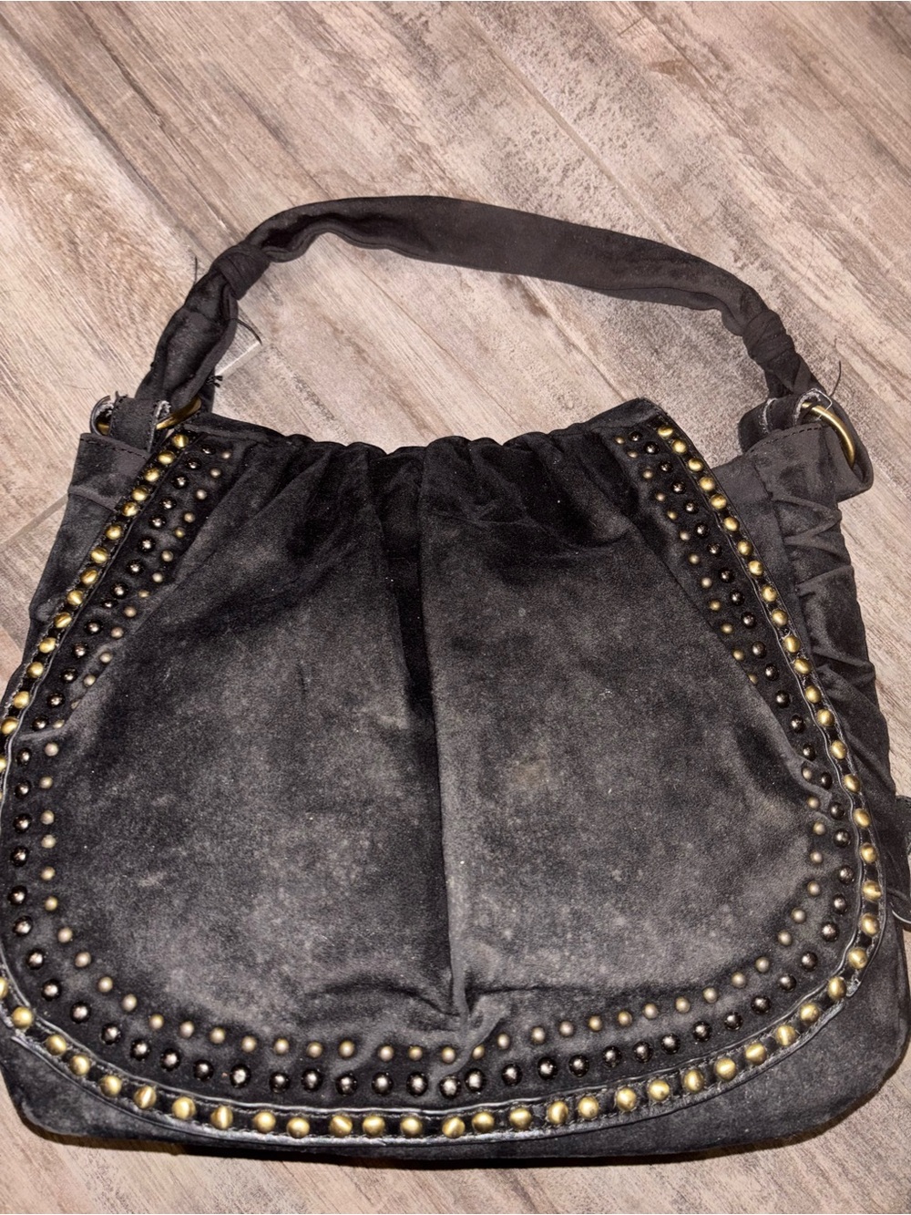 Vintage Nicole Lee Black Suede Shoulder Bag with Gold Studs